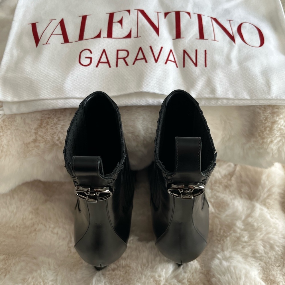 Valentino Garavani Black Ankle Booties with Metallic Detail